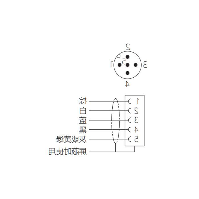 M12 5Pin, male head 90°, pin 5 gray, single-end precast PVC non-flexible cable, shielded, gray sheathed, 64S5677-XXX